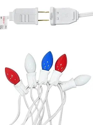 USA Patriotic Celebrations Decor UL 25 Count E12 5W Red White Blue C7 String Lights Incandescent Bulb for Home Party Yard Patio