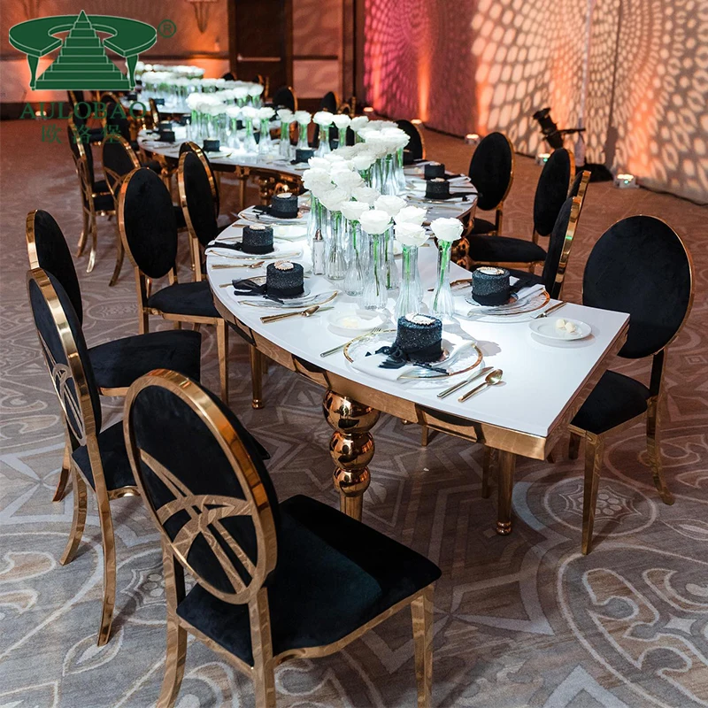 changeable halfmoon , S and O shape stainless steel leg glass top wedding tables