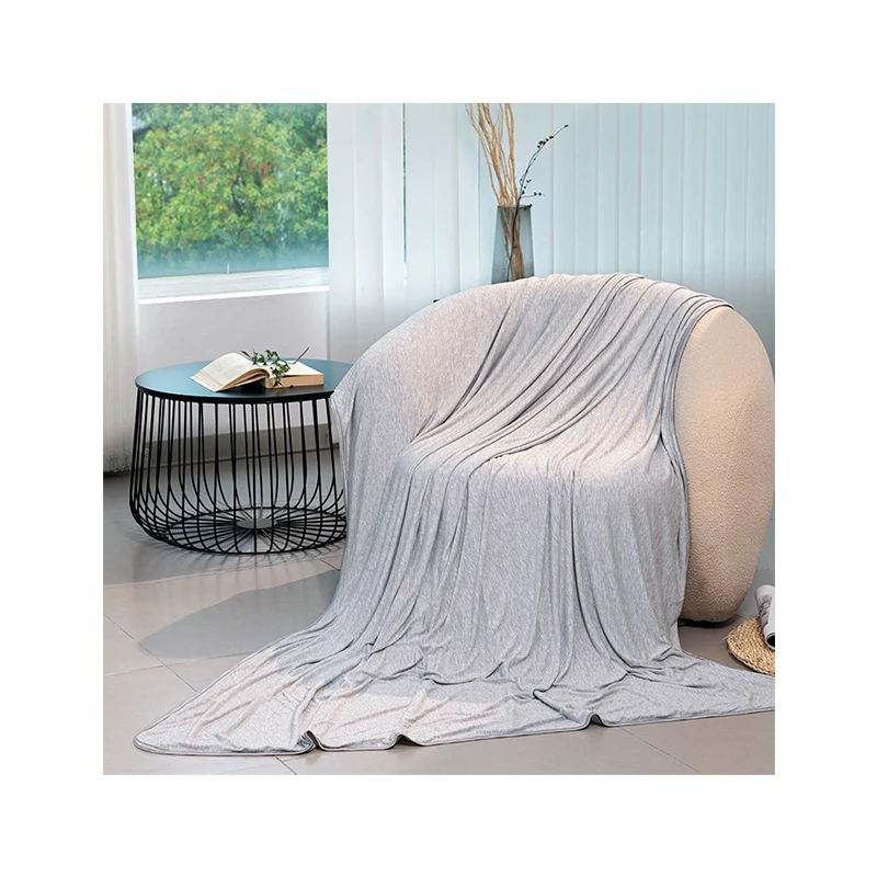 Summer Gray Bamboo Cooling Blanket Alternative with Corner Tabs All-Season - Luxury Soft Hotel comforter travel blanket