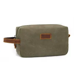 Wholesale Custom Logo Mens Vintage Canvas PU Leather Travel Toiletry Bag For Men