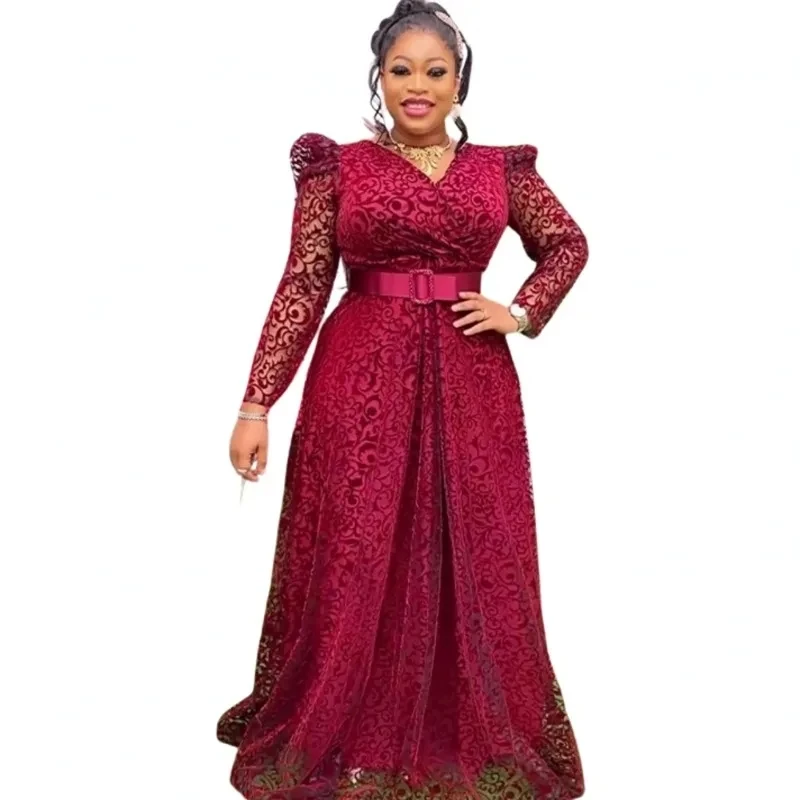African Women Plus Size Evening Dresses Wedding Party Luxury 2024 Lace Flannel Gown Bodycon Dashiki Ankara Africa Clothing