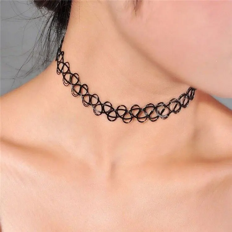SC Hot Selling Durable Double Fishing Line Necklace Women Handmade Braided Elastic Hollow Tattoo Choker Necklace for Girls