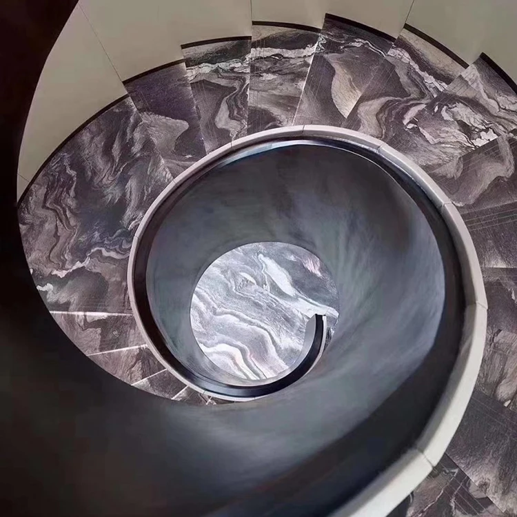 Luxury Indoor Natural Marble Treads Spiral Landscape Purple Marble Staircases