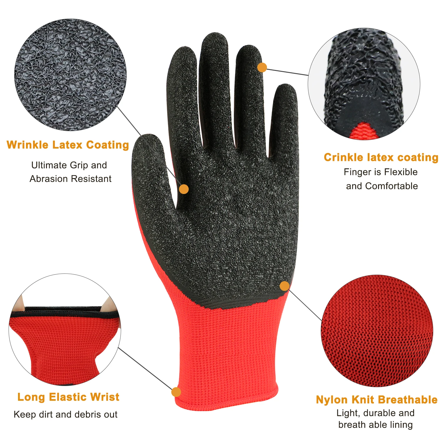 Men Industrial Grip Heavy Duty Safety Hand Latex Wholesale Construction Rubber Garden gloves & Protective Gear Working gloves
