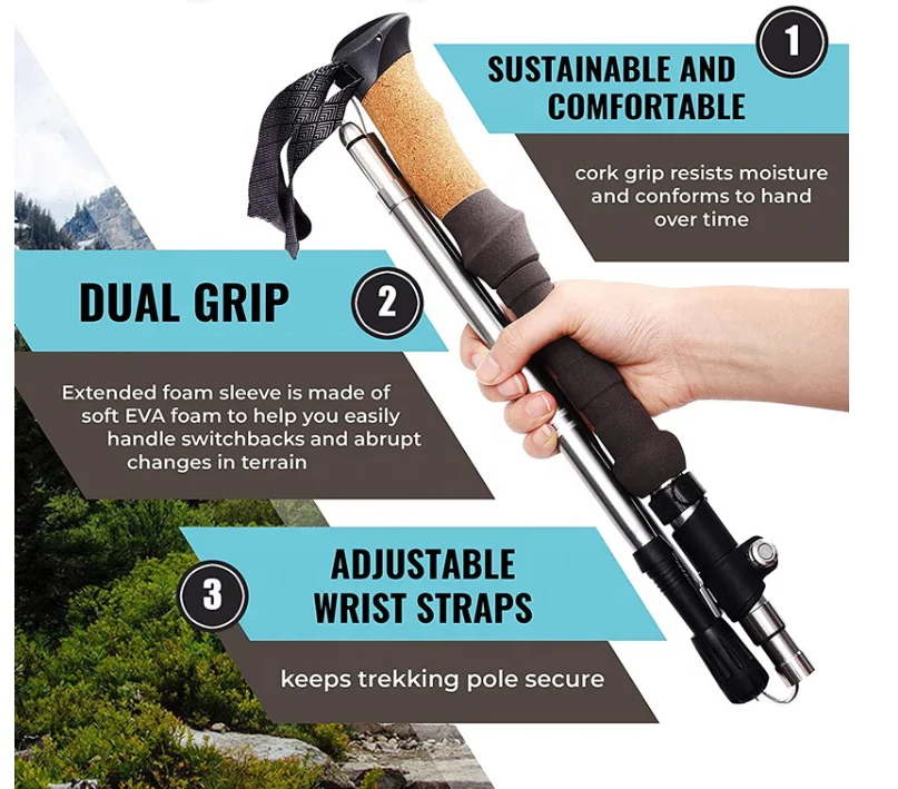 2023 High Quality Telescopic folding Aluminum 7075  walking hiking Sticks Trekking Poles