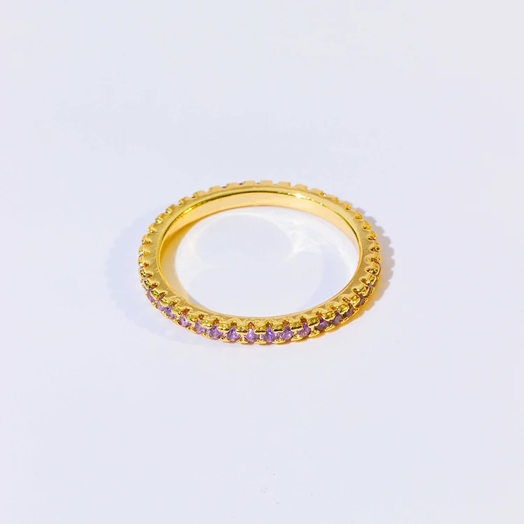 2024 New Round Stone Color Ring Diamond Ring Dense Wax Micro Inlaid Color Zircon Plated 18k Gold Ring