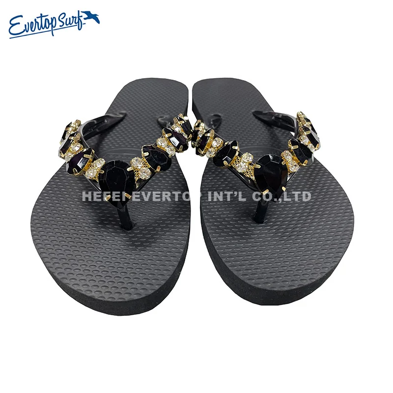 Solid Color Flip Flops for Women Diamante Sparkle Beach Sandals Customized Beaded Embellishments diamond flip-flops slippers