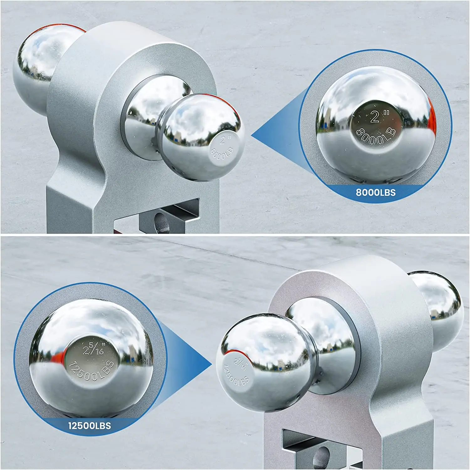 Premium Aluminum Tow Hitch with Double Anti-Theft Pins Locks Adjustable Trailer Hitch Solid Ball Mount