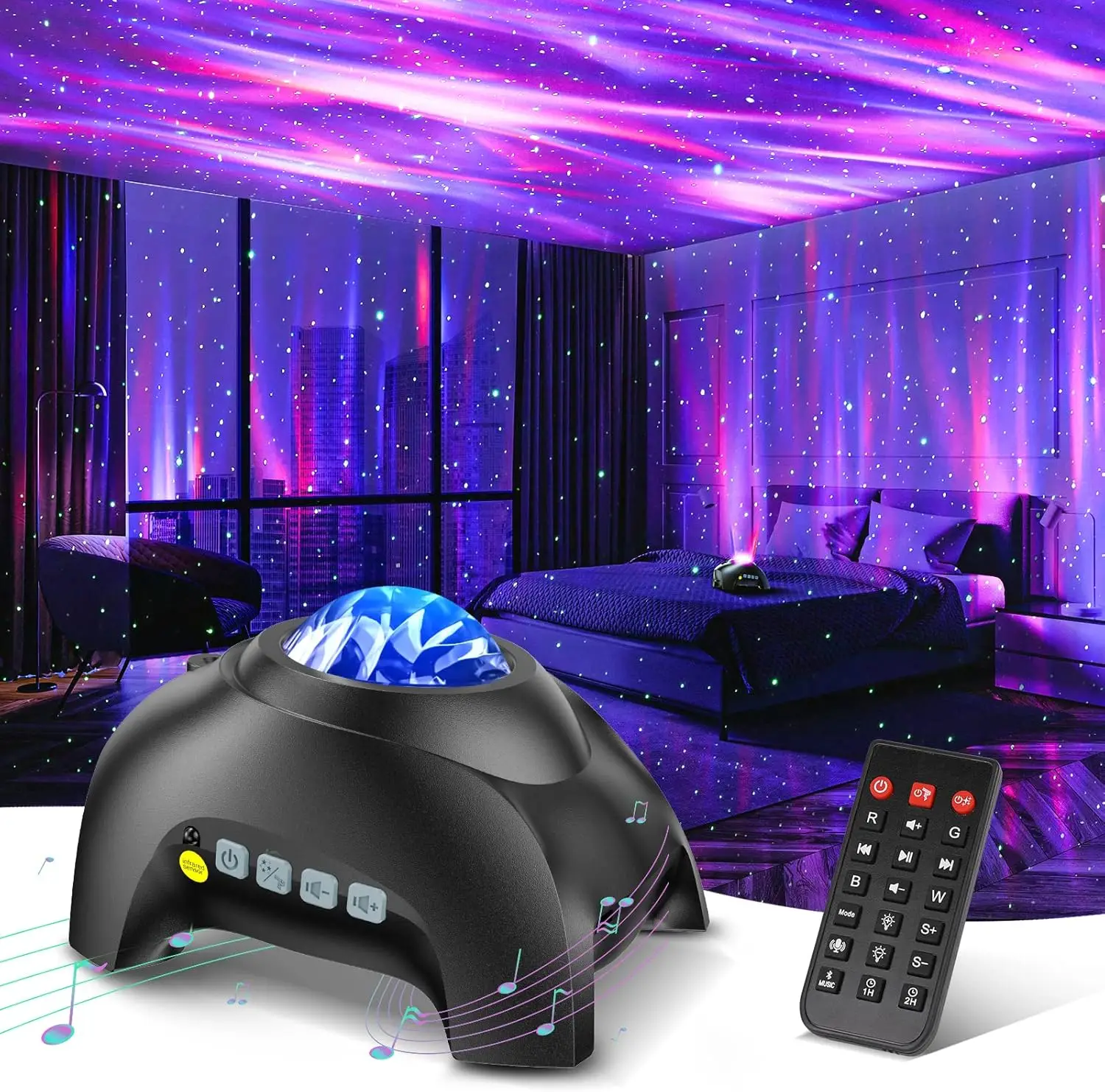 Northern Galaxy Light Aurora Projector, Remote Control LED Star Projector Night Lamp for Bedroom