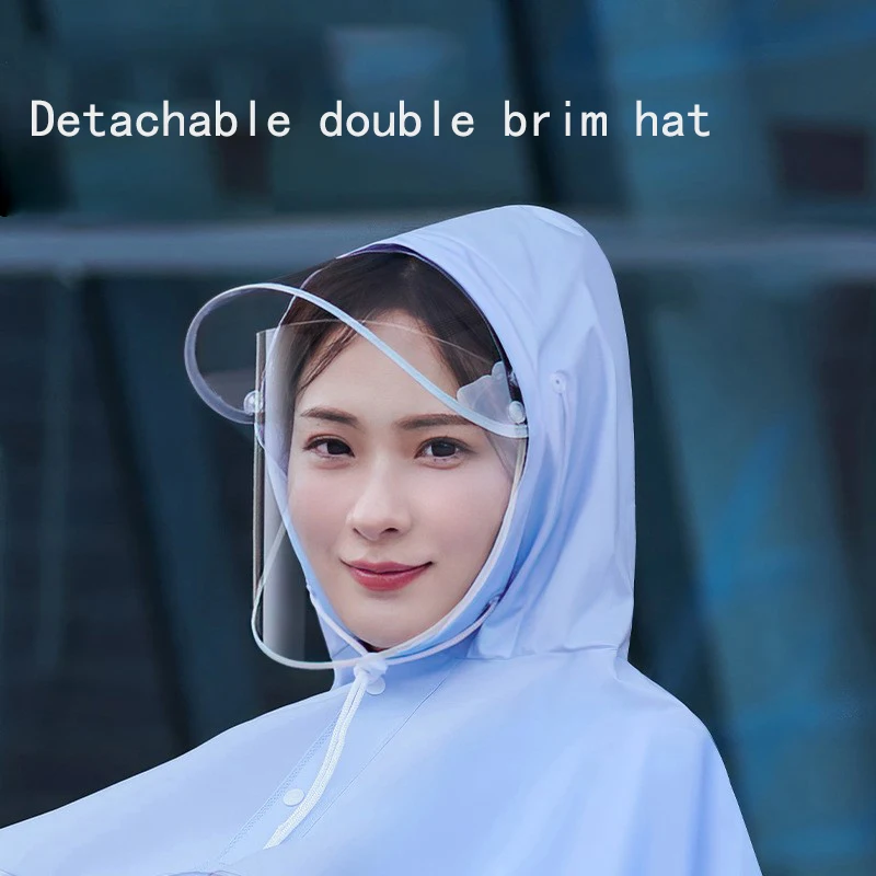 Mother and son two person electric bike raincoat, motorcycle electric scooter rain cape, rider in summer, transparent double