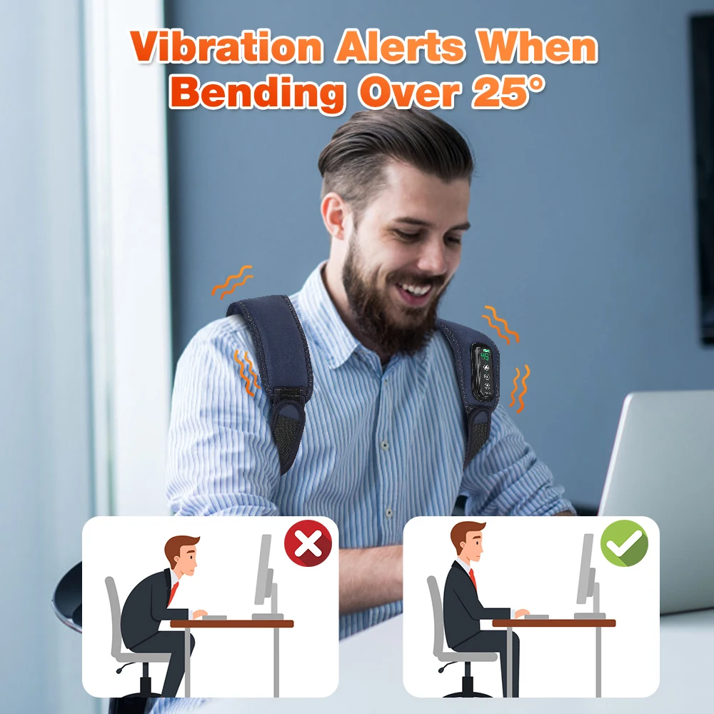 Intelligent Heating Vibration Neck Shoulder Massage Belt Electric Posture Corrector Back Support Massager