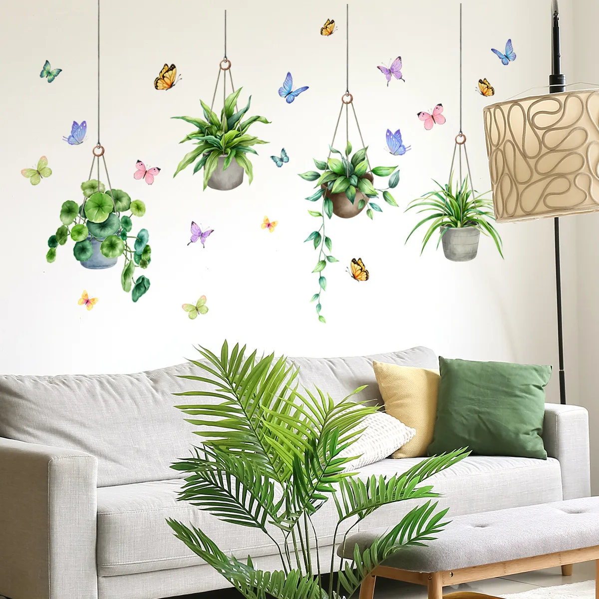 Potting of green plants Wall Sticker butterfly dancing gracefully Decals Living Room Decorative Wallpaper