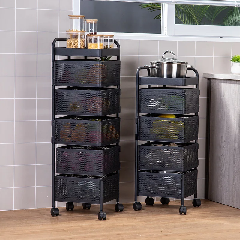 Wholesale Rotating Carbon Steel Metal Shelf Floor Multi-Layer Fruit and Vegetable Storage Rack For Kitchen Living Room Bathroom