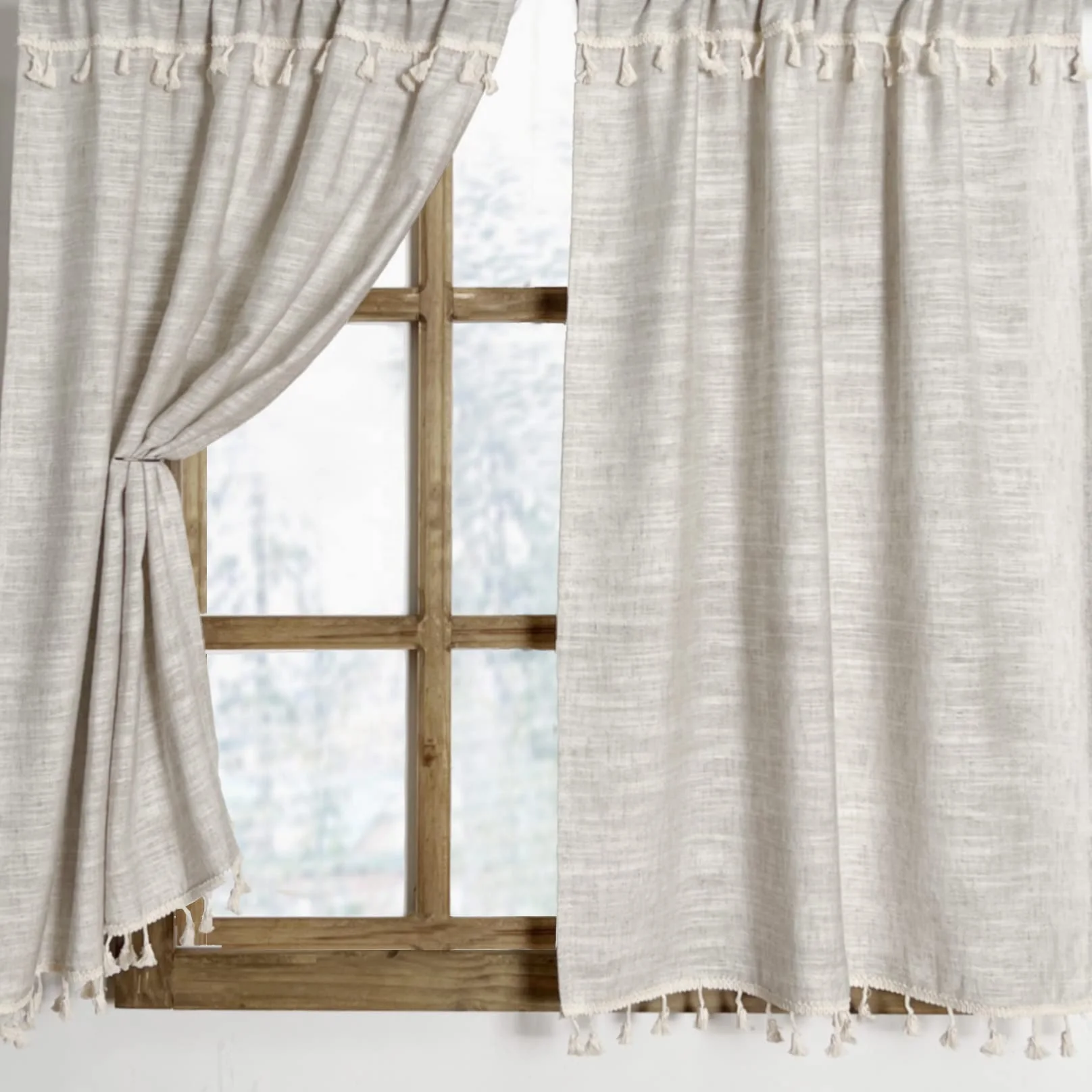 Bindi Bohemian Decor Tassel Kitchen Valances for Windows Modern Farmhouse Cotton Linen Valance Curtains