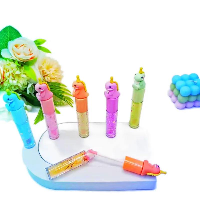 Cute little dinosaur color changing lip gloss honey peach Velvet Matte Lip Glaze white suit lipstick