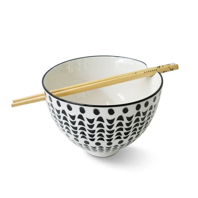 Hot sale ceramic noodle bowl with chopstick  ramen japanese bowl custom print