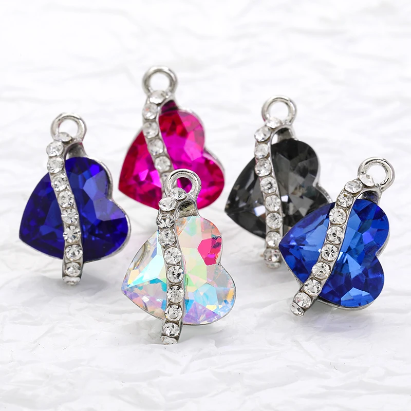 Xichuan Fancy shaped heart stone alloy pendant wholesale loose crystal stones glass jewelry crafts DIY pendants necklace earring