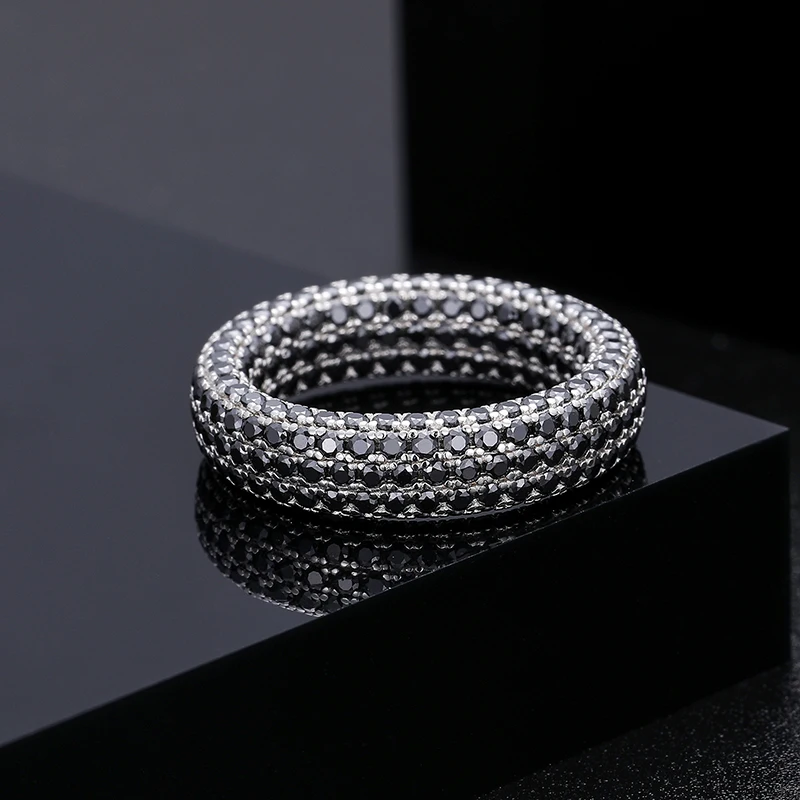 Rock Mens Jewelry Hip Hop Real 925 Sterling Silver Full Black VVS Moissanite Diamond Iced Out Stamp Finger Ring For Women Man