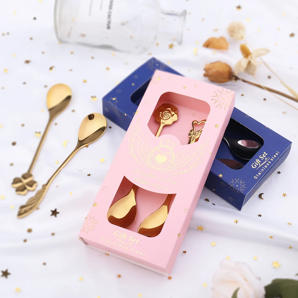 Wholesale Coffee Spoon  New Creative Gifts 304 Stainless Steel Shape of Heart Clover Rose  Spoon