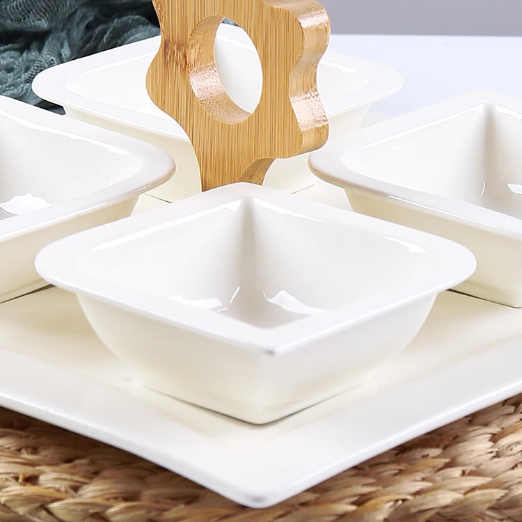 
CANHUI Cheap Catering White Ceramic Plates And Bowls Restaurant Porcelain Square Serving Dishes For Fruit Dessert Snacks 