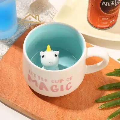 Ceramic Cup Hidden 3D Animal Inside Mug Cute Cartoon Handmade Figurine Mugs for Coffee Milk Tea Lovers Holiday and Birthday Gift