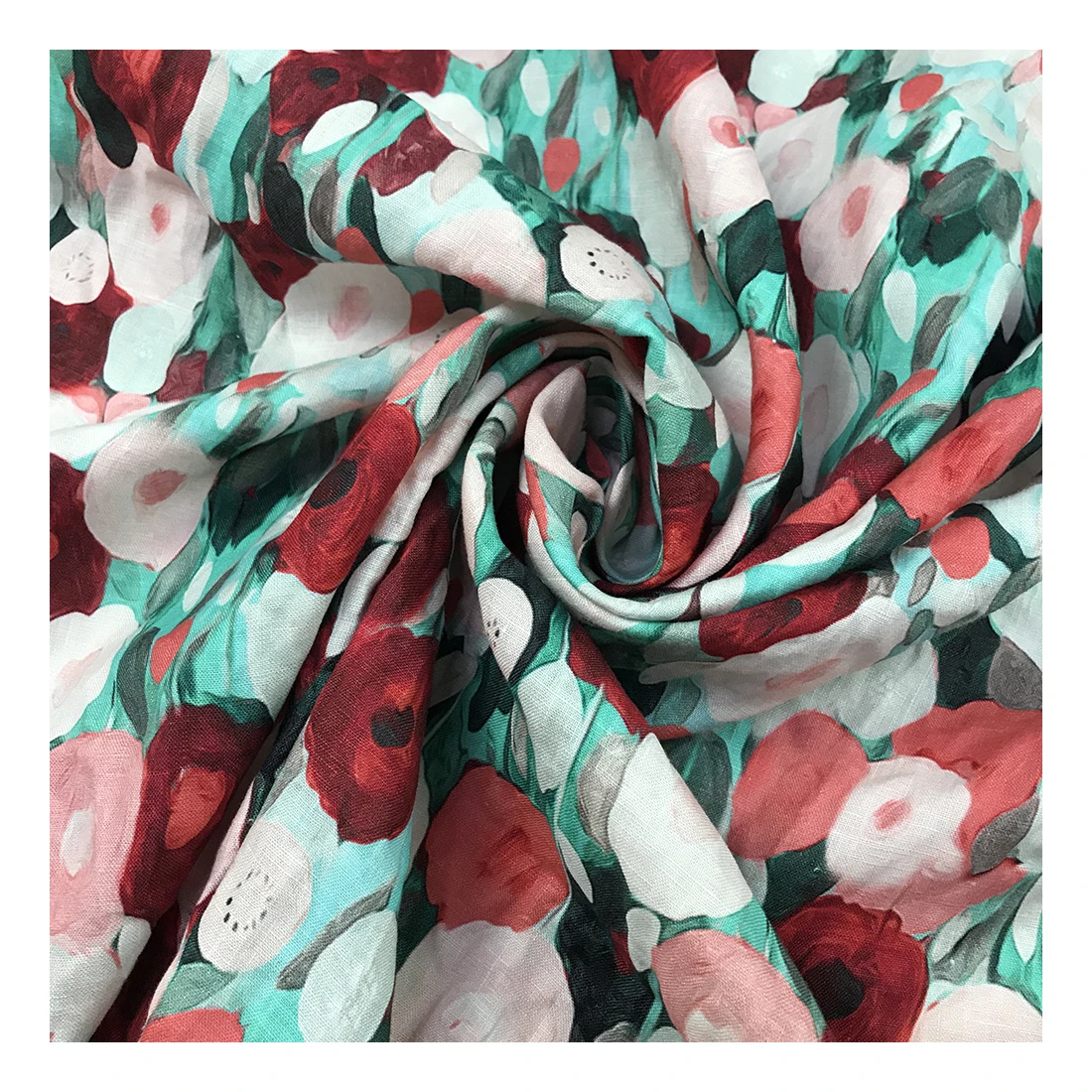 The factory outlet bright flowers design custom digital printed linen fabric for garment