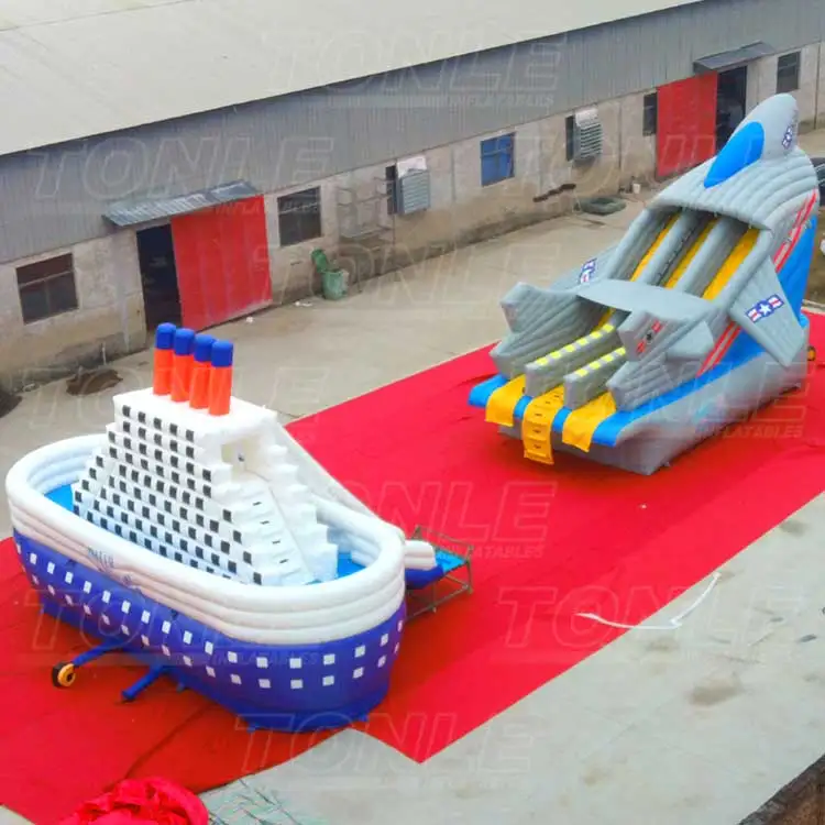 outdoor inflatable airplane and ship theme waterpark for sale