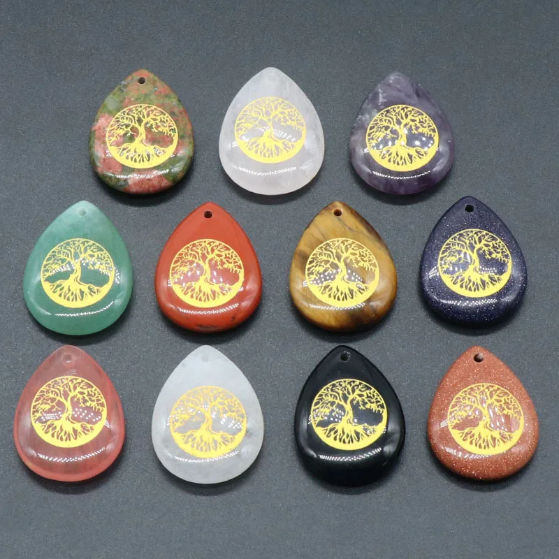 Native Crystal Craft No Worry Stones Gem Crystal Tree Of Life Jewelry Water Drop Slice Ornament