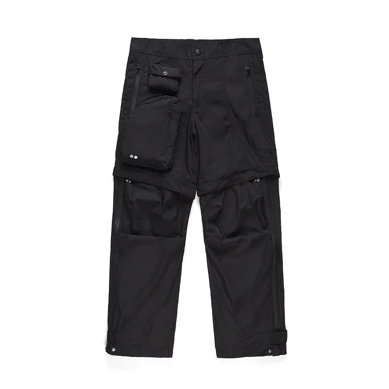 Custom Zip Detail Cargo Pants Multi Pocket Detachable Panel Zip Nylon Trousers