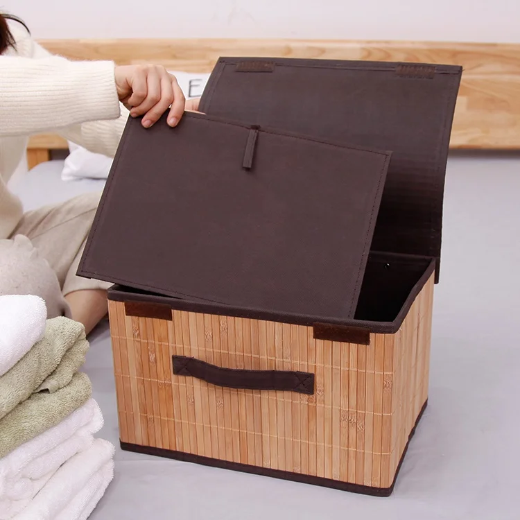 Durable Home Multipurpose Collapsible Bamboo Wicker Basket Bedroom Storage Box With Lid