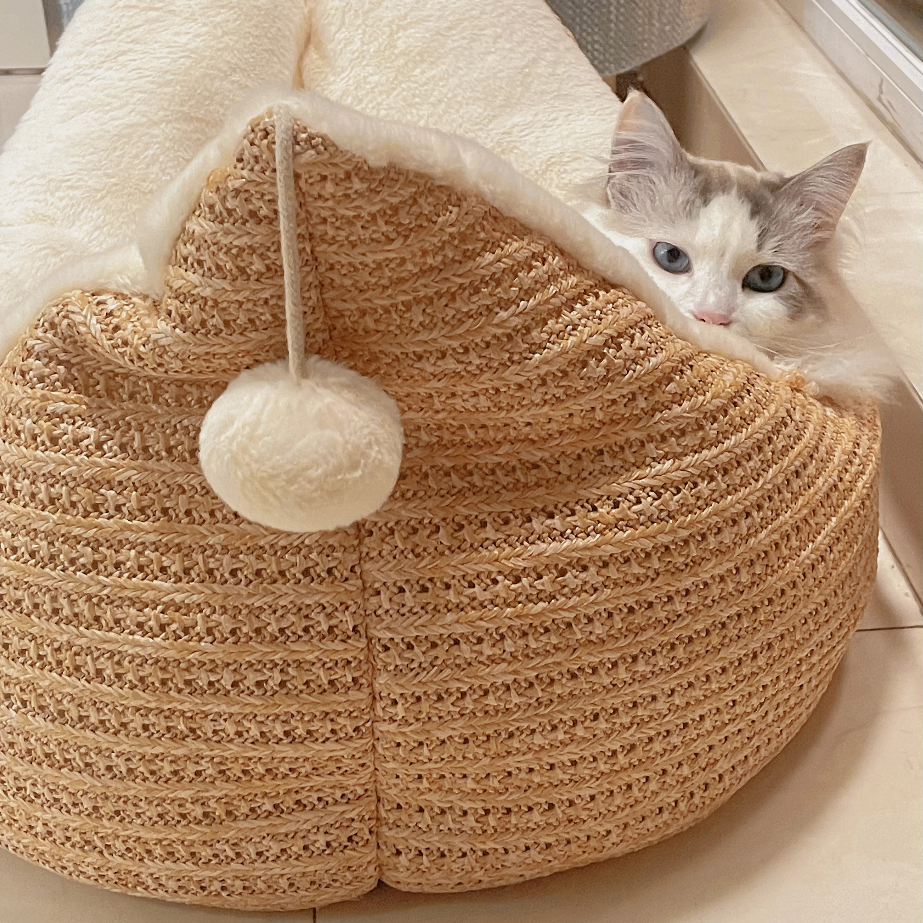 Luxury Round Houses Long Wool Puppy Kennel Kitten Washable Cushion Pet Dog Beds & Accessories