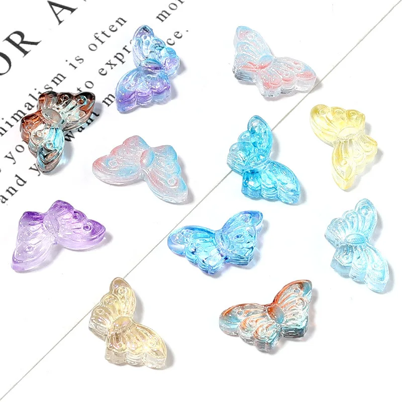 Hobbyworker 15*8mm Glass Glaze Colorful Transparent Butterfly Loose Beads For Mobile Chain Accessories Jewelry Making B0644
