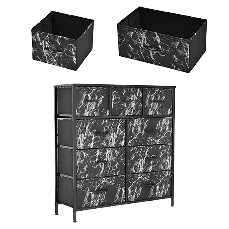 Factory Made Large Modern black Fabric 9 Drawers Tower Chest Of Storage Unit Of Bedroom Dresser