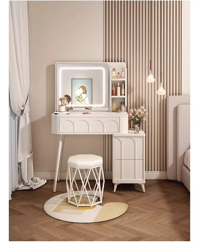Cream dressing table small apartment bedside dressing makeup vanity table with mirror