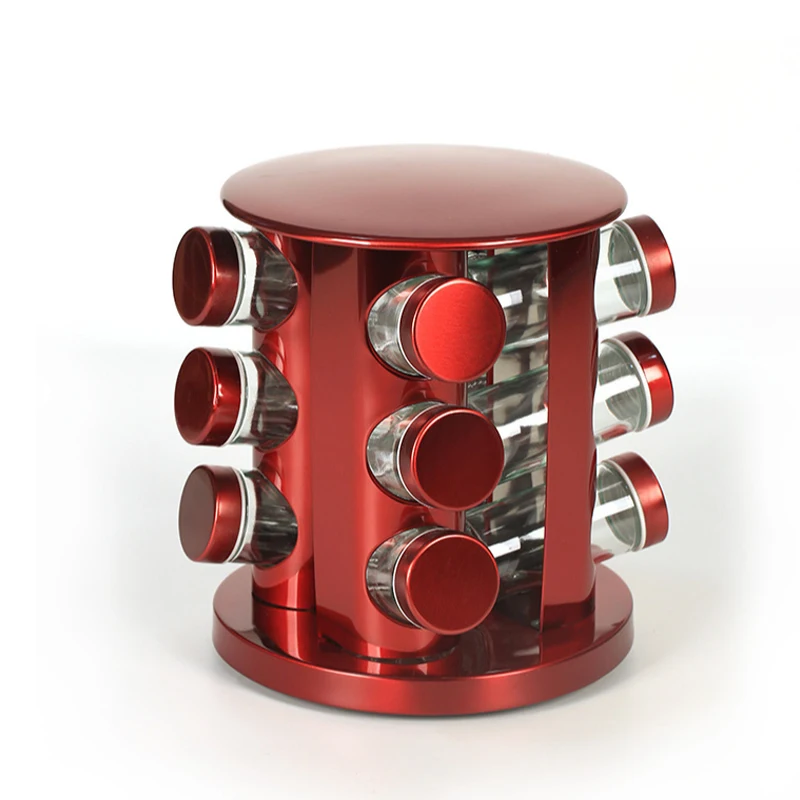 Wholesale Red Countertop Rotating Spice Rack Empty 20-Jars Revolving Spice Rack Organizer Round Carousel Spice Rack Tower