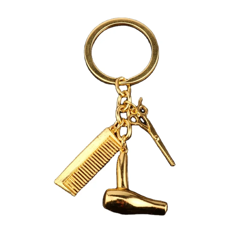Wholesale wash cut blow key chain pendant hair scissors comb hair dryer Pendant car keychain quick sell explosive models