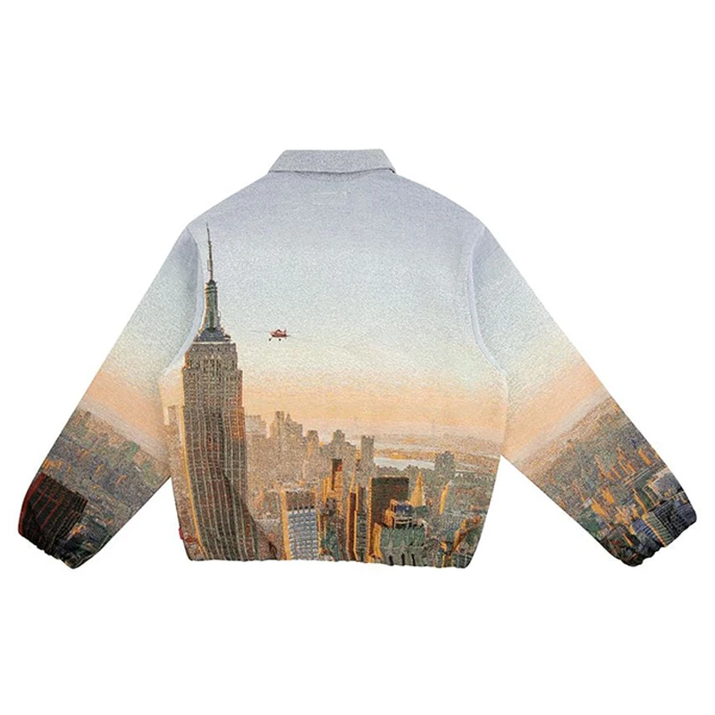 Customize Tapestry Clothing Hip Hop Zip Up Streetwear Men Woven Tapestry Jacket