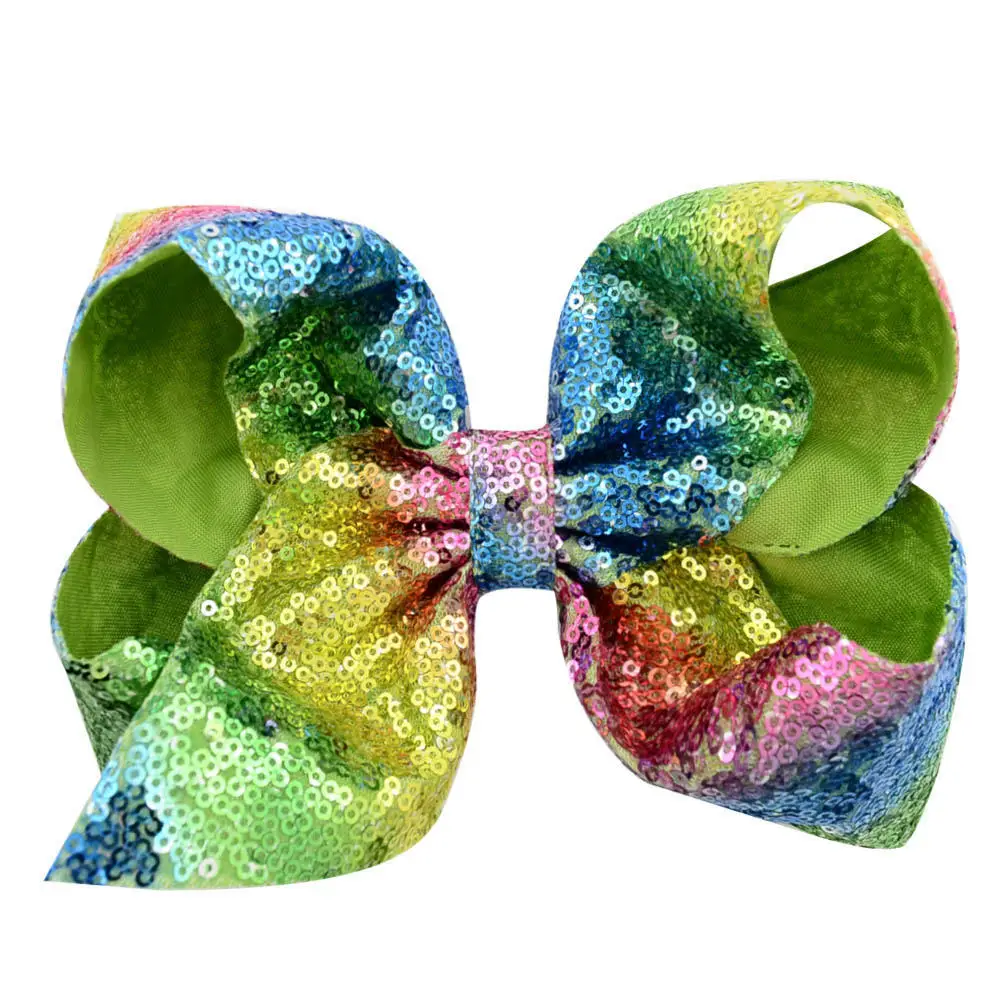 IFOND Baby 8 Inch Hair Bows Sparkly Glitter Sequin Bows Hair Clips For Toddlers Girls Rainbow Hair Accessories