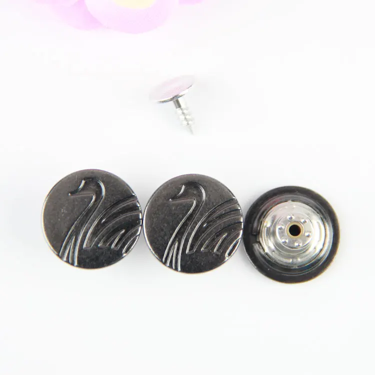 2024 Fashion Jeans Buttons Minimally Silver Rubber Core 17MM Jeans Buttons With Recessed Swan Pattern