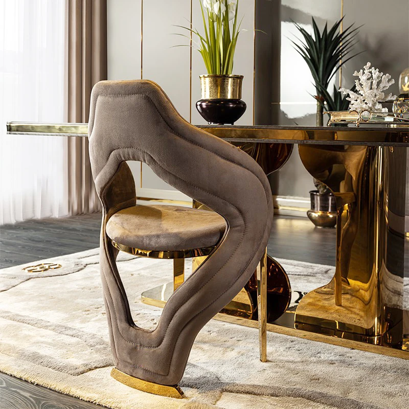 MR Light Luxury High-End Single Chair Modern Simple Designer Style Artistic Dining Chair villa Living Dining Room Furniture