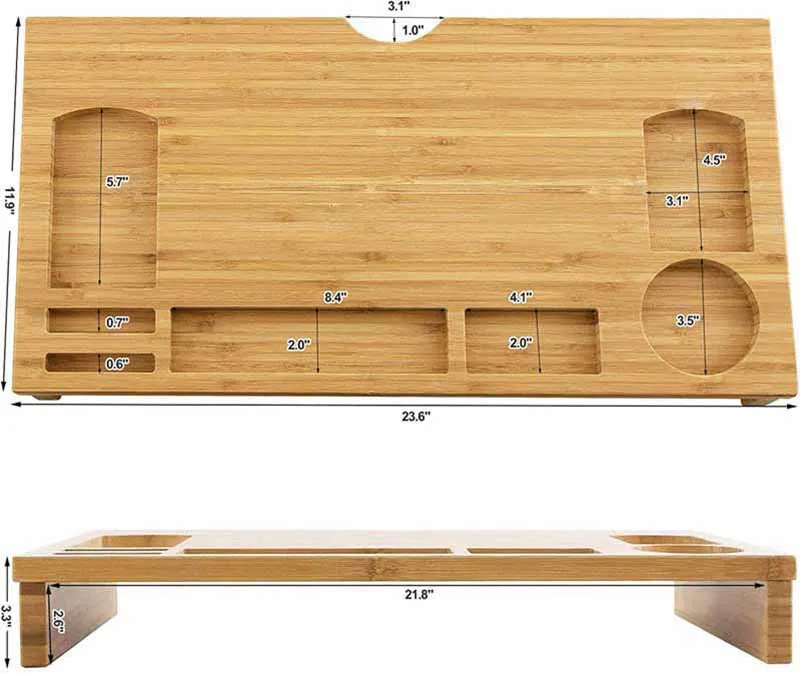 Bamboo Wood Monitor Stand Riser with Storage Organizer Office Computer Desk Laptop Cellphone TV Printer Stand Desktop Container