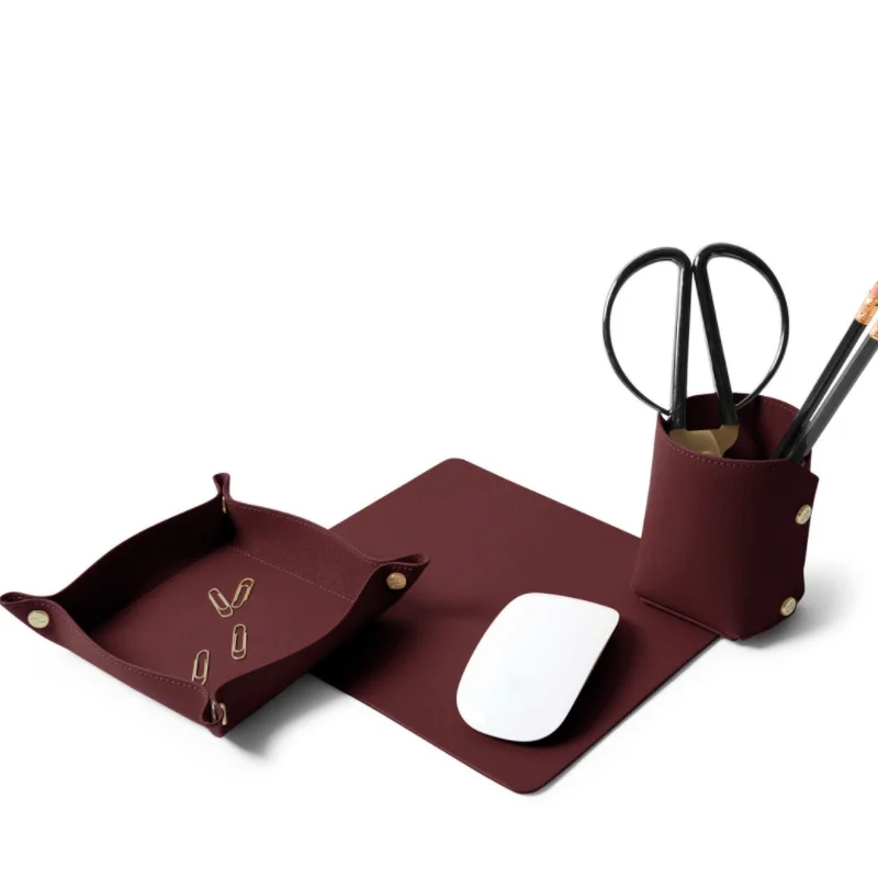 Modern Leather Desk tray Set Office Desk Oragnize Travel Desk Mouse Pad Storage Tray