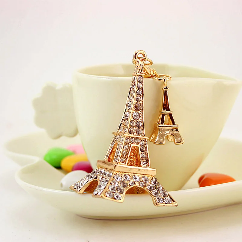 Fashion the Eiffel Tower key chain metal ornament set diamond car key chain manufacturer wholesale