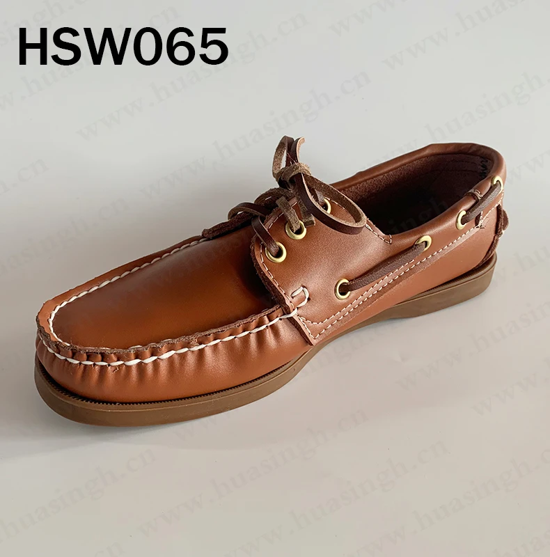 ZH,handmade stitching lace-up style brown moccasin shoes men commuter boat shoes popular in Spain market HSW065