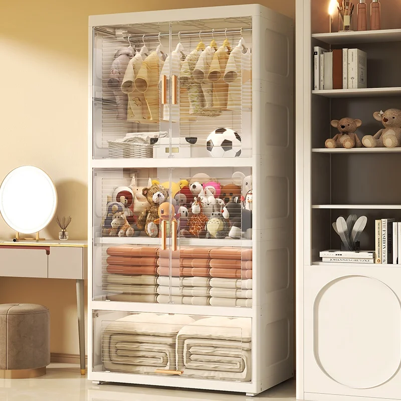 75 CM Width Double Door Partition Clamshell Transparent Garderobe  2/3/4/5/ Organizer Shelf Household Plastic Storage Cab