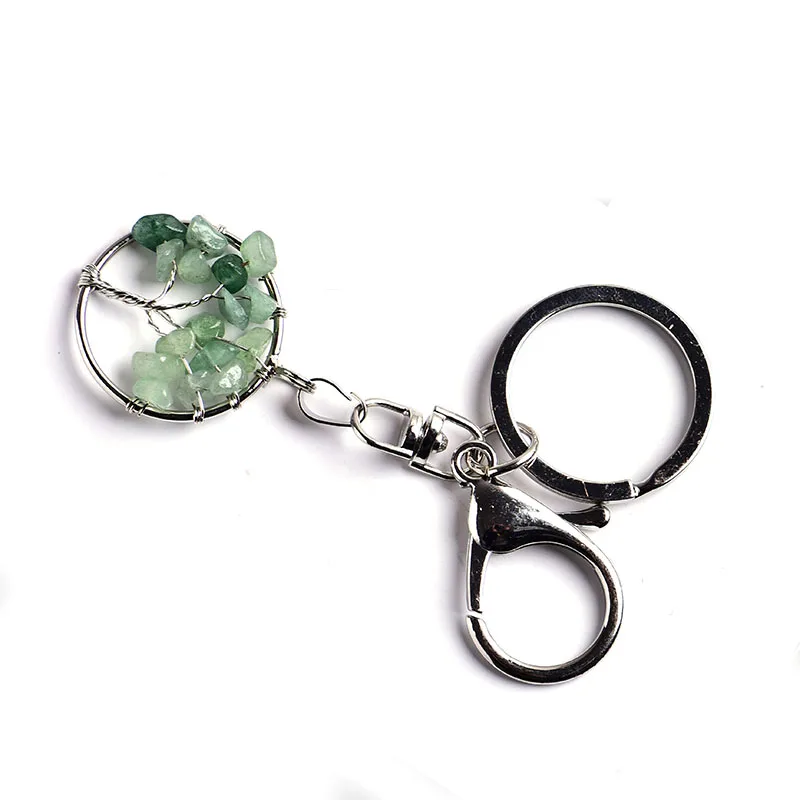 
Hot selling natural crystal Aventurine keychain tree of life keychain crystal crafts holiday gifts for men and women 