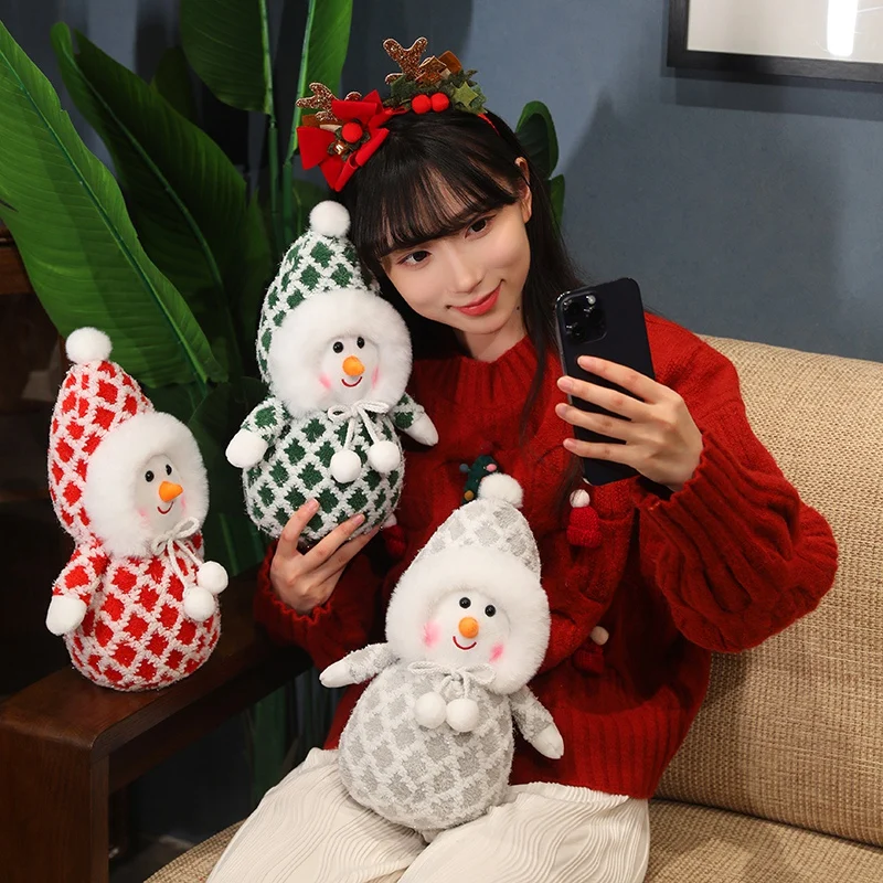 Christmas Day Decoration Scarf Snowman Doll Cartoon Standing posture Smile Little Snowman Plush Toy