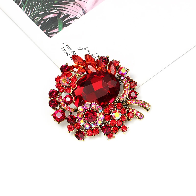 Weiman Jewelry Factory Plenty Stocks Outlet Vintage Gold Plated Red Crystal Plant Brooches