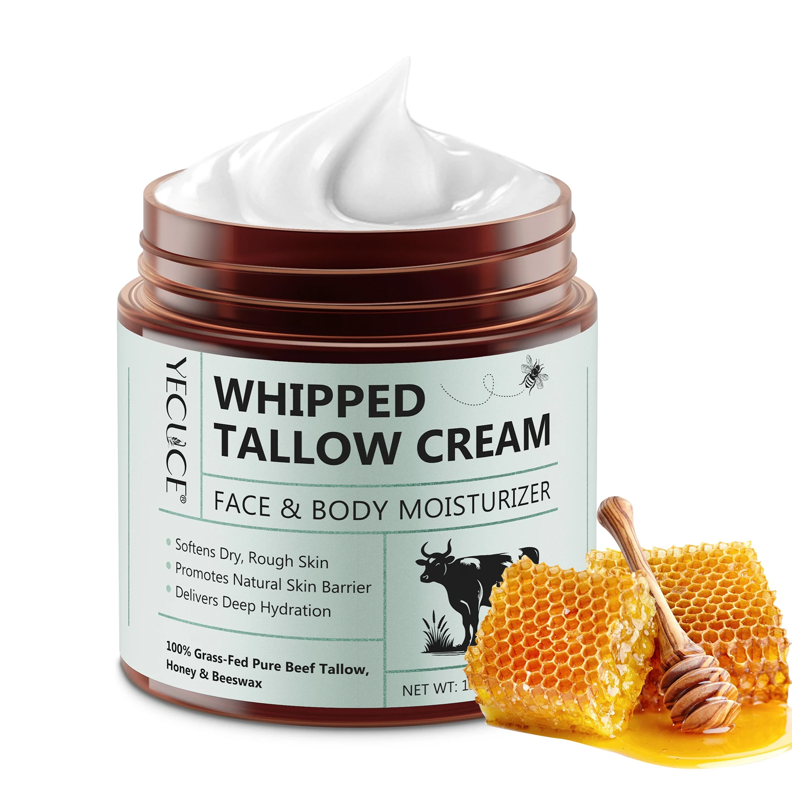 YECUCE deeply hydrates softens skin 120g beef tallow honey body face cream whipped tallow honey beef tallow balm