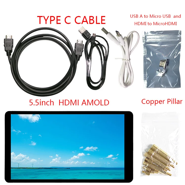 5.5 inch 1920x1080 AMOLED Display Monitor CTP Capacitive Touch Panel Screen LCD Raspberry Pi PS4 Display with Case